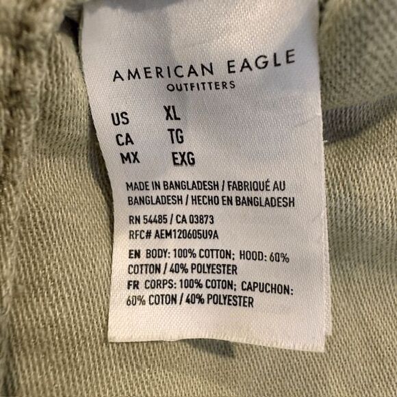 American Eagle Cropped Hooded Military Jacket Green Pockets Washed Out Size XL - Picture 7 of 12